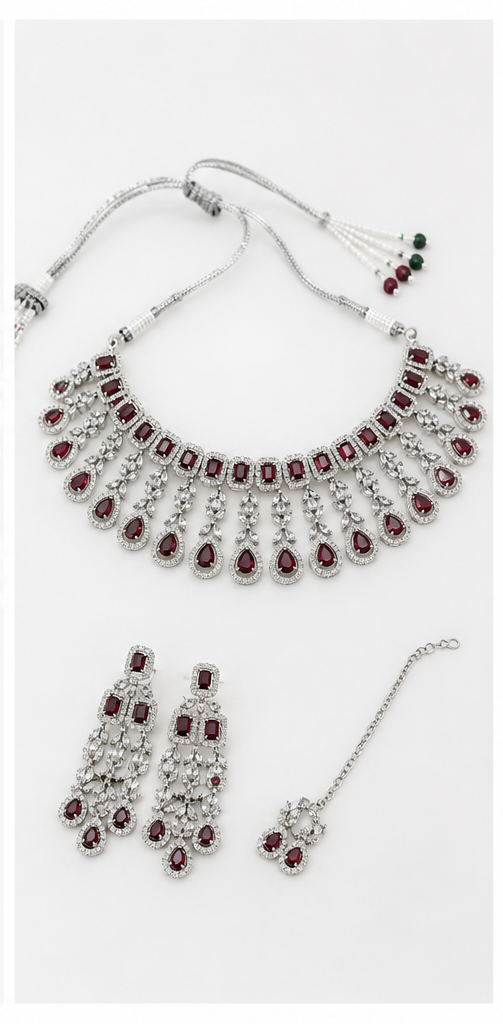Luxury Ruby Crystal Choker Necklace Set for Women