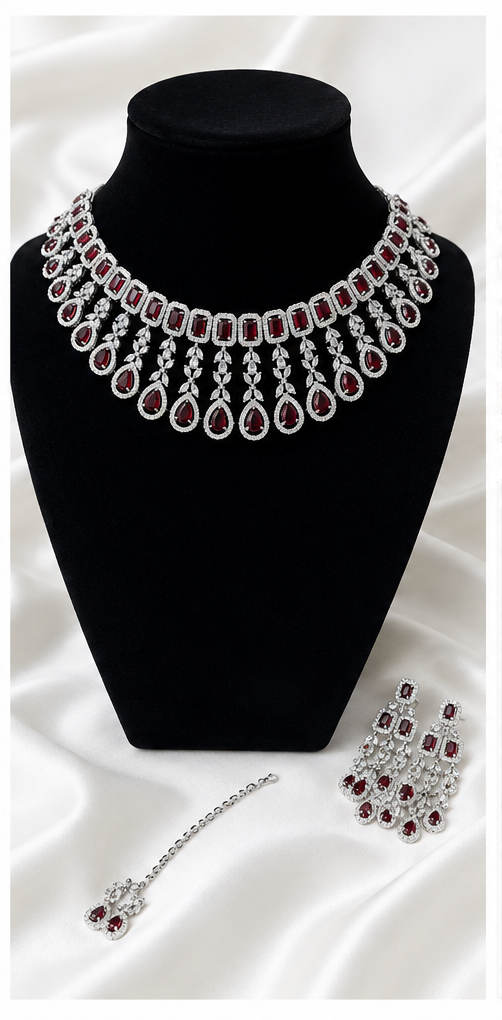 Luxury Ruby Crystal Choker Necklace Set for Women
