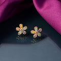 Crystal Petal Flower Stud Earrings – Vibrant Multicolor Gold Finish