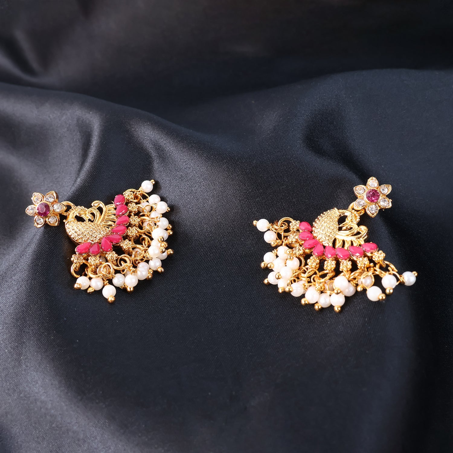 Pearl Earrings Pink Dangle – Elegant Ethnic Jewellery for Women
