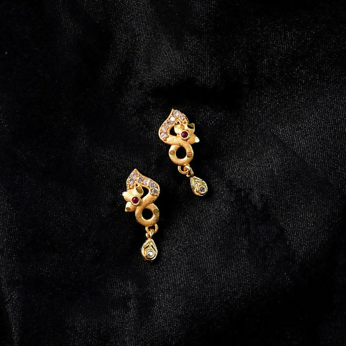 Gold Plated Earrings with Ruby & Crystal Drops – Elegant Shine