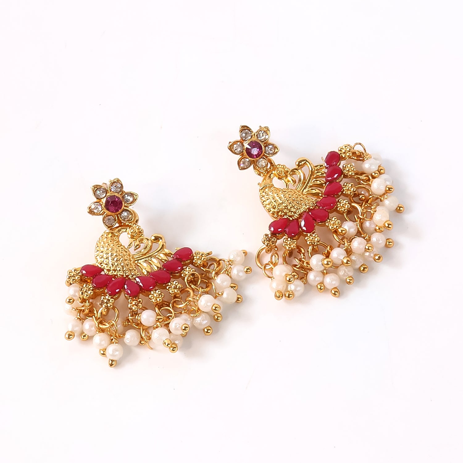 Pearl Earrings Pink Dangle – Elegant Ethnic Jewellery for Women