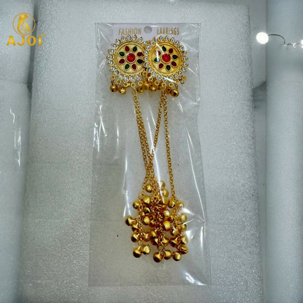 Kashmiri Jhumka Earrings – Royal Kundan & Pearl Tassel Design
