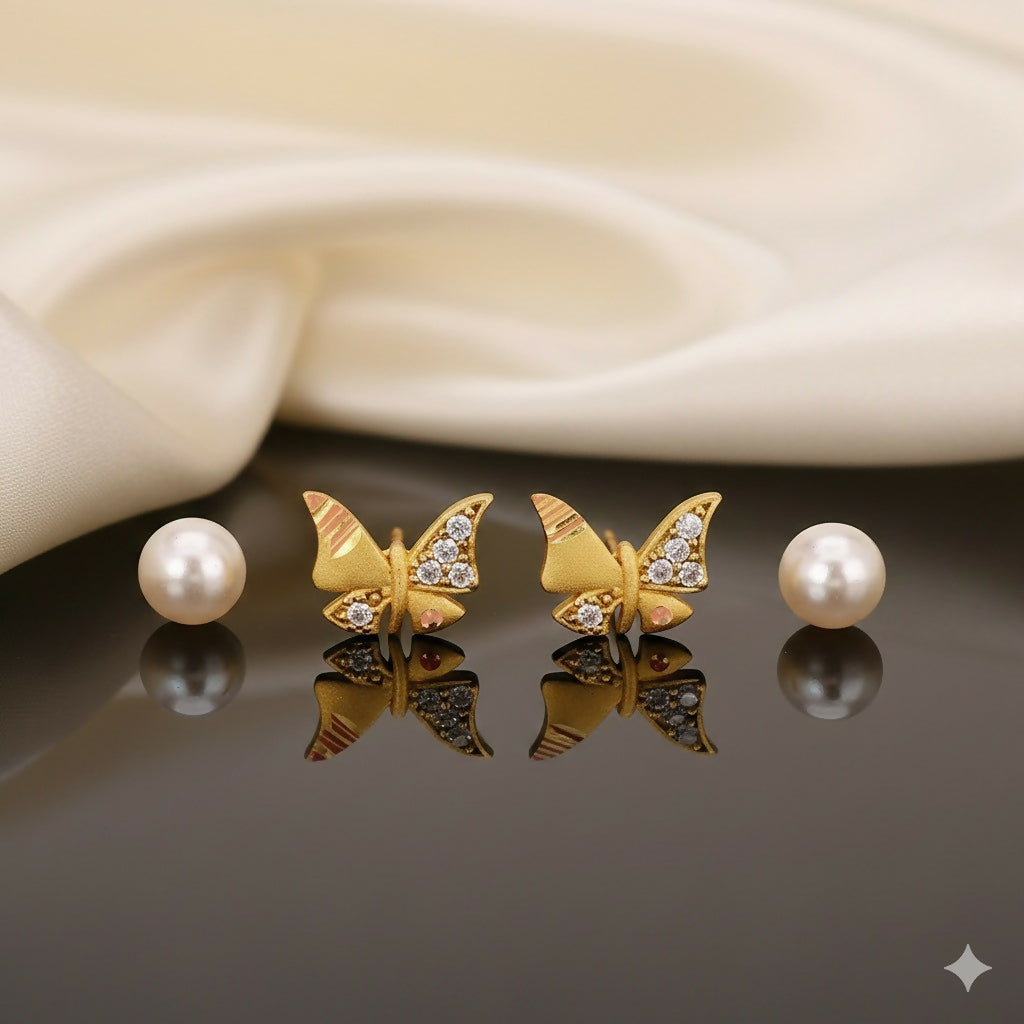 Gold Butterfly Stud Earrings – Elegant 18K Gold Design