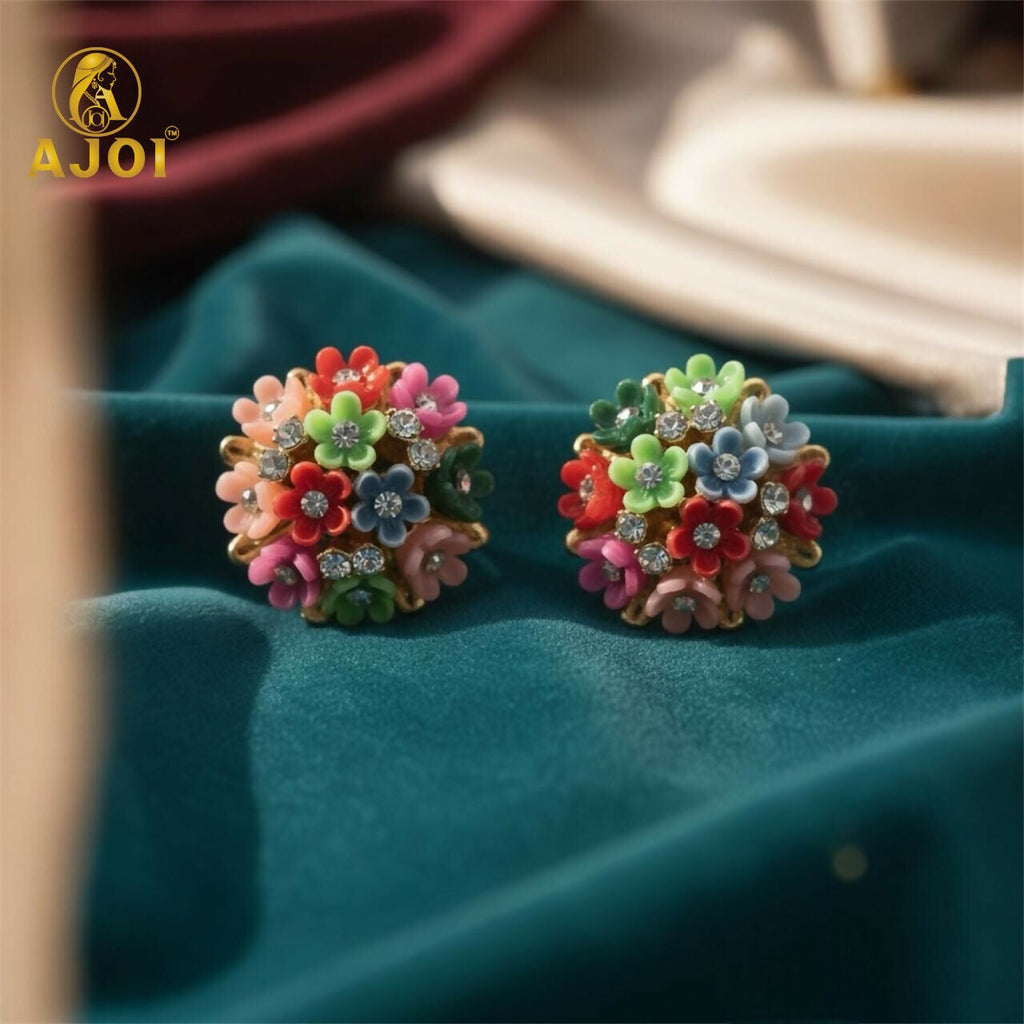 Flower Cluster Earrings – Elegant Multicolor Crystal Studs
