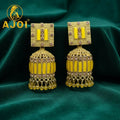 Mustard Yellow Designer Jhumka Earrings – Elegant Stone Detailing