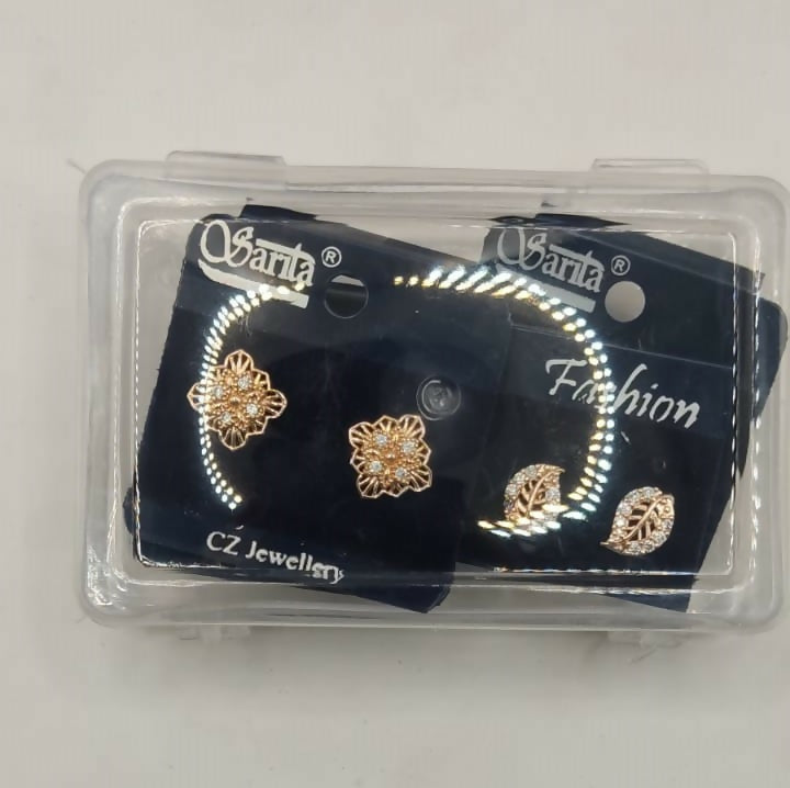 Rose Gold CZ Stud Earrings Combo – Elegant 4-Pair Set for Women