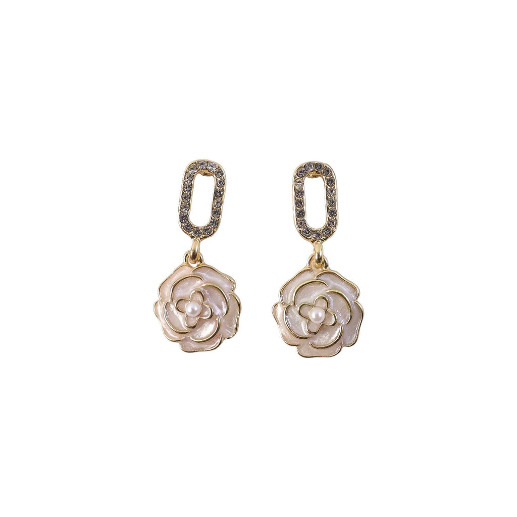 Gold Plated Flower Drop Earrings – Korean Style Elegant Design