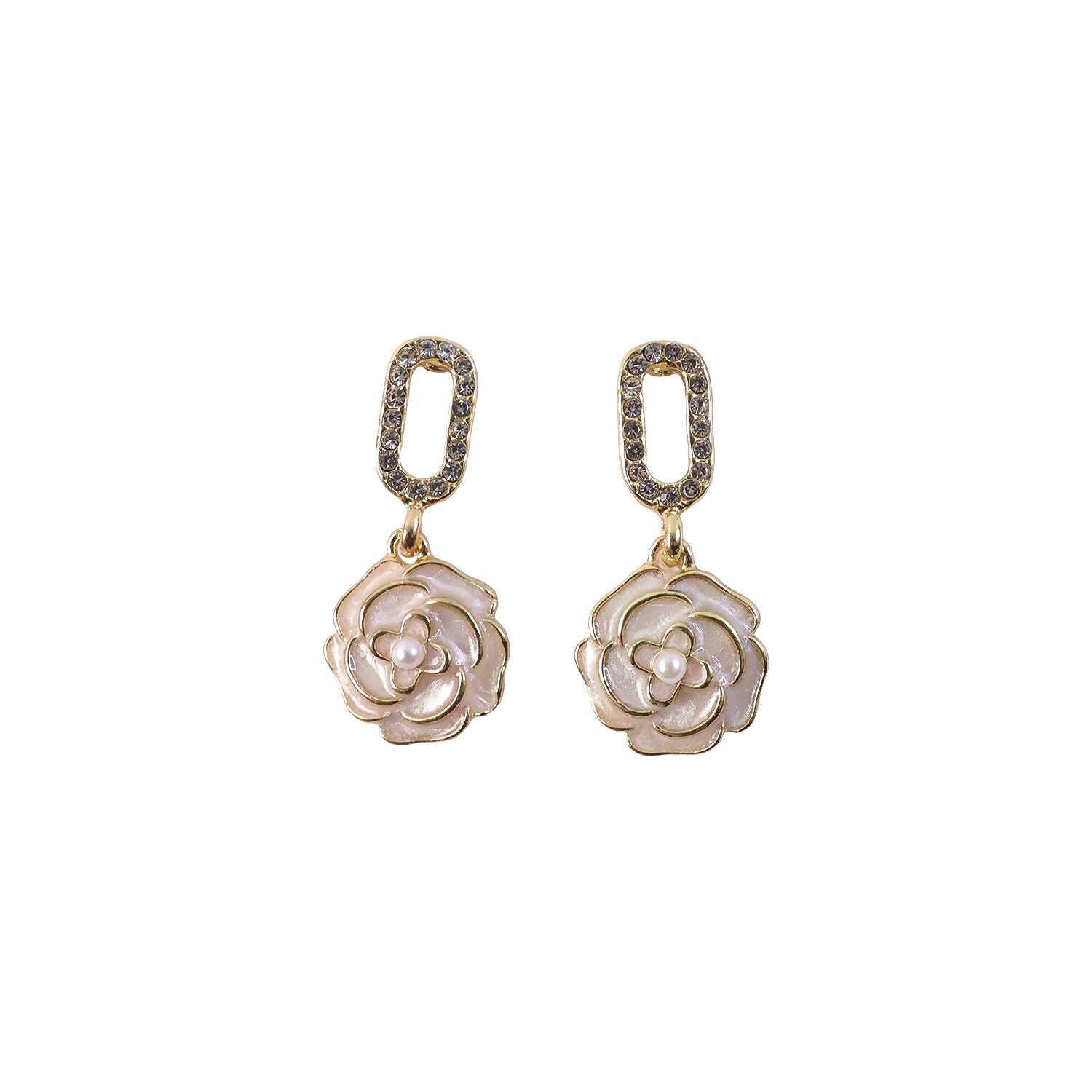 Gold Plated Flower Drop Earrings – Korean Style Elegant Design