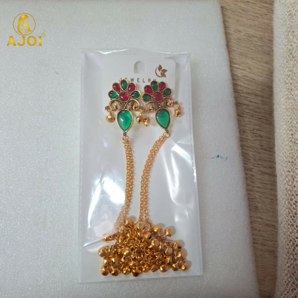 Kashmiri Gold Plated Floral Long Latkan Earrings – Elegant Ethnic Style
