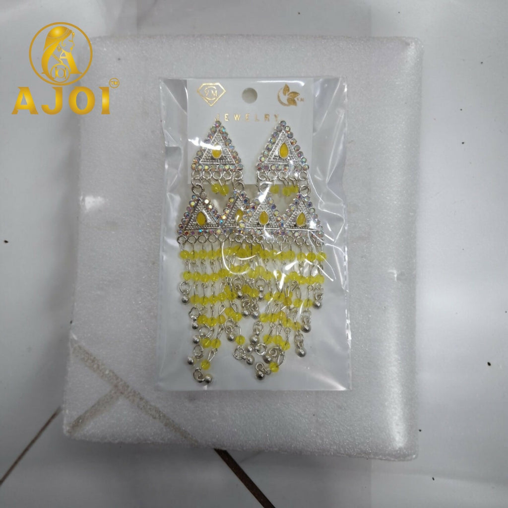 Yellow Drop Silver Statement Earrings – Elegant Festive Jewelry