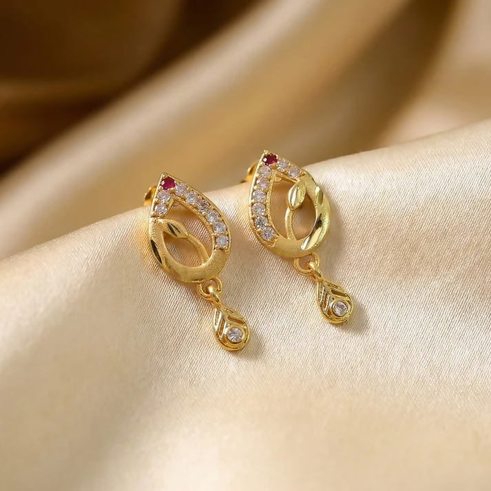 Gold Teardrop Earrings – Ruby Detailing & Crystal Drops