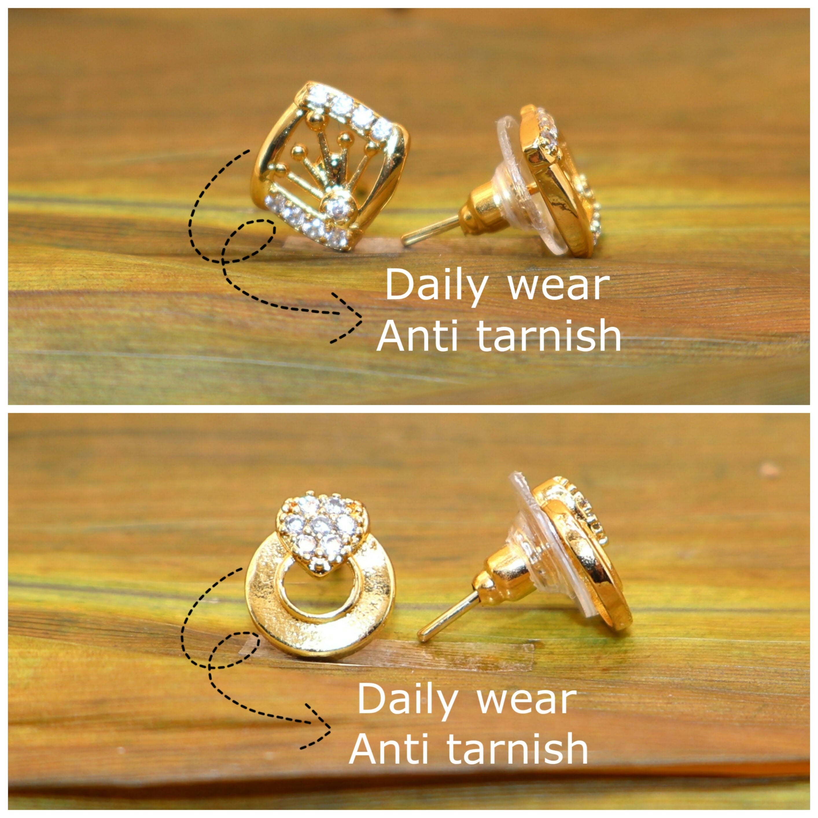 Gold Plated Stud Earrings Set – Sparkling AD Combo for Women