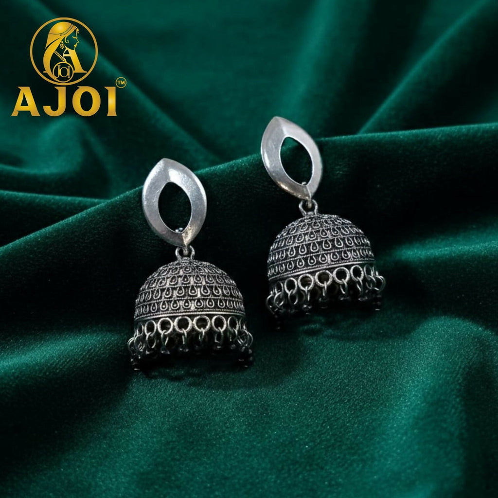 Silver Teardrop Jhumka Earrings – Elegant Traditional Design