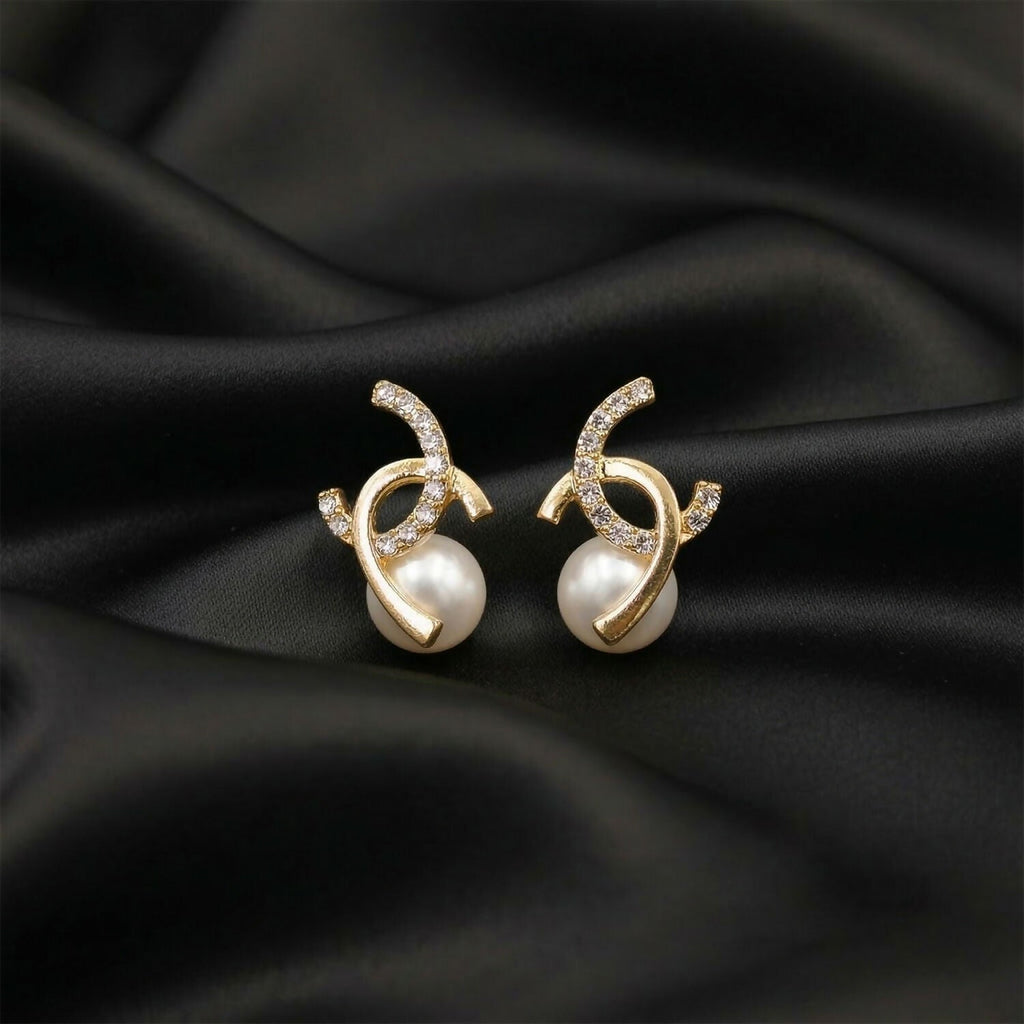 Pearl Huggie Hoop Earrings – Elegant Rose Tinted Korean Style