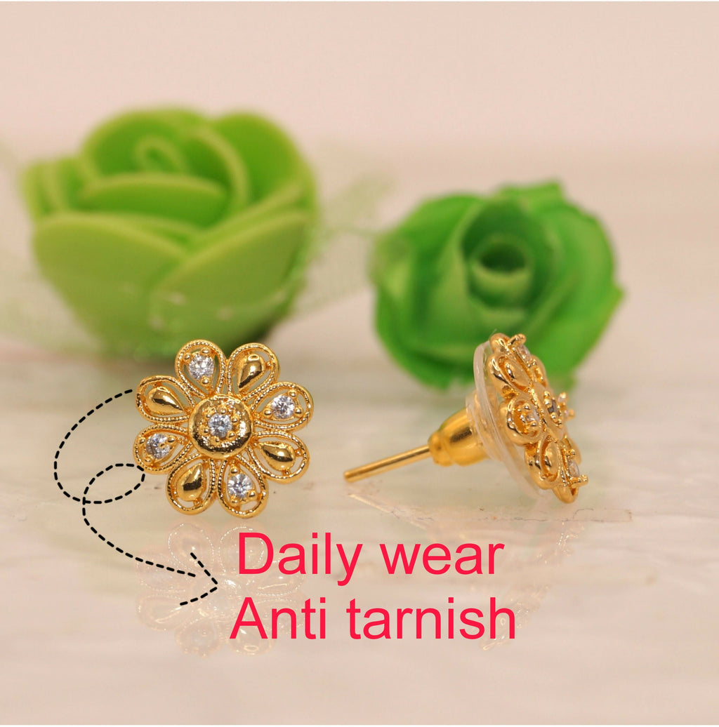 Gold Plated Floral Stud Earrings – Elegant Everyday Wear