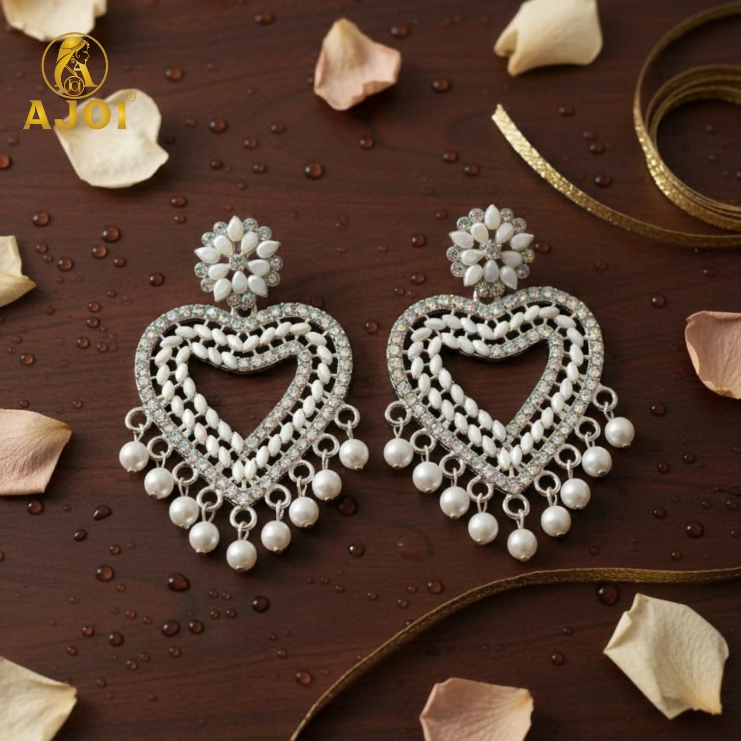 Heart-Shaped Pearl Drop Earrings – Elegant Silver Jewellery