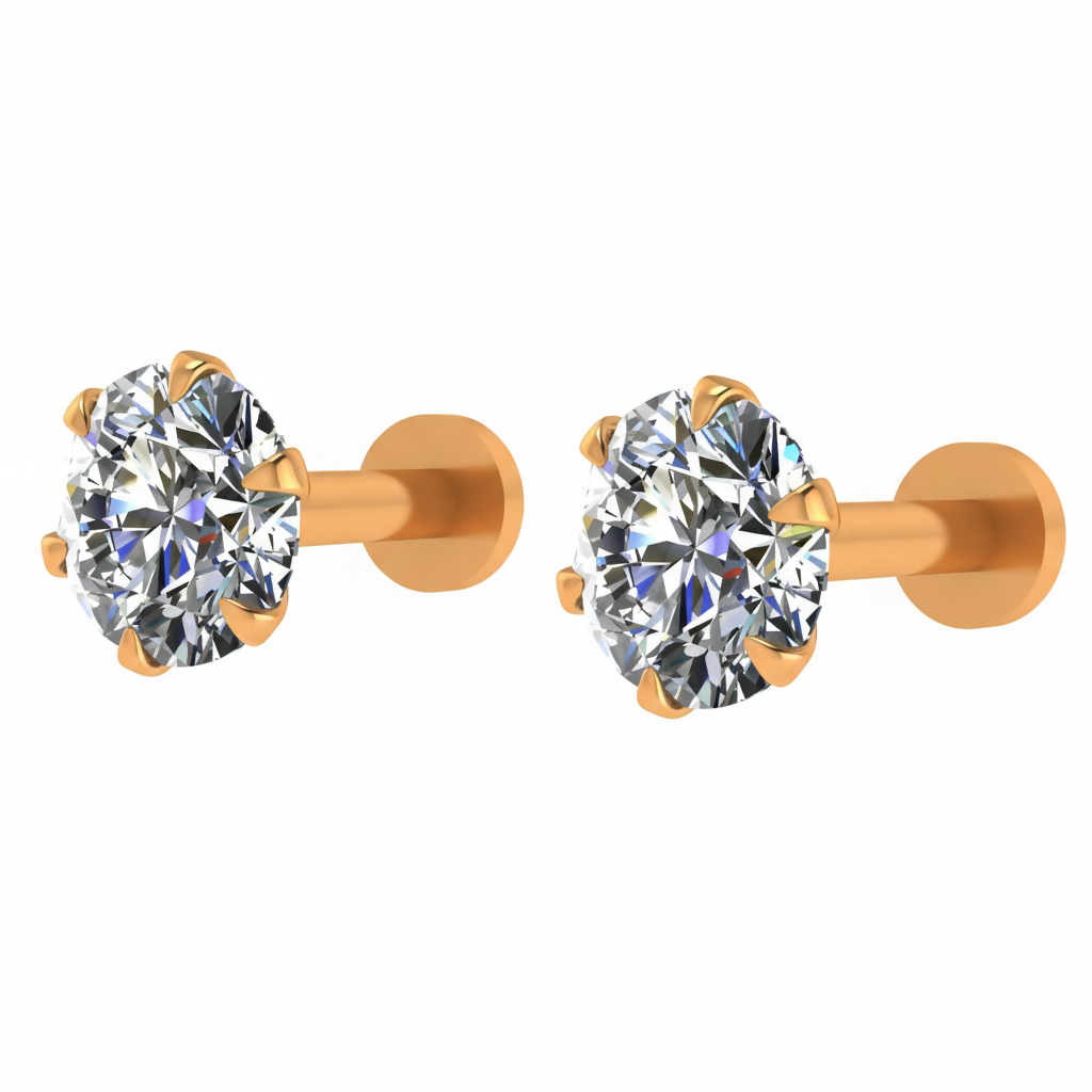 Solitaire Stud Earrings – Gold Plated Flat Back Combo Pack