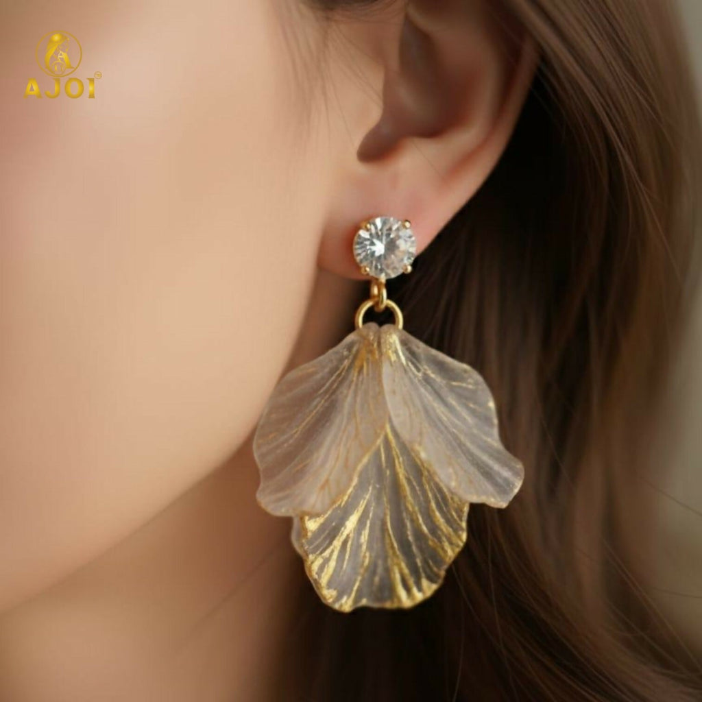 Transparent Leaf Drop Earrings Set – Elegant 3-Pair Combo in Gold & Silver