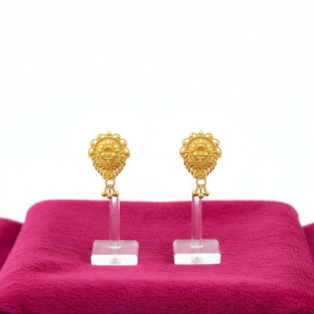 Golden Jhumka Earrings for Women – Traditional 3-Drop Design