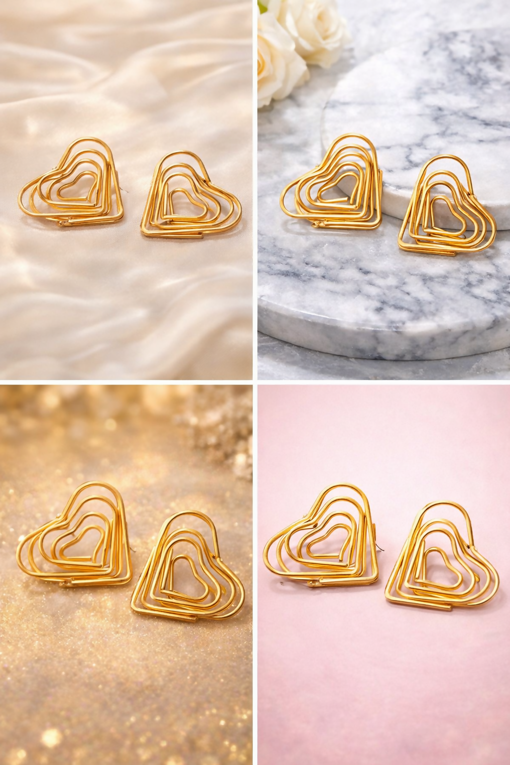 Gold Finish Heart Shape Bali Earrings – Lightweight & Elegant
