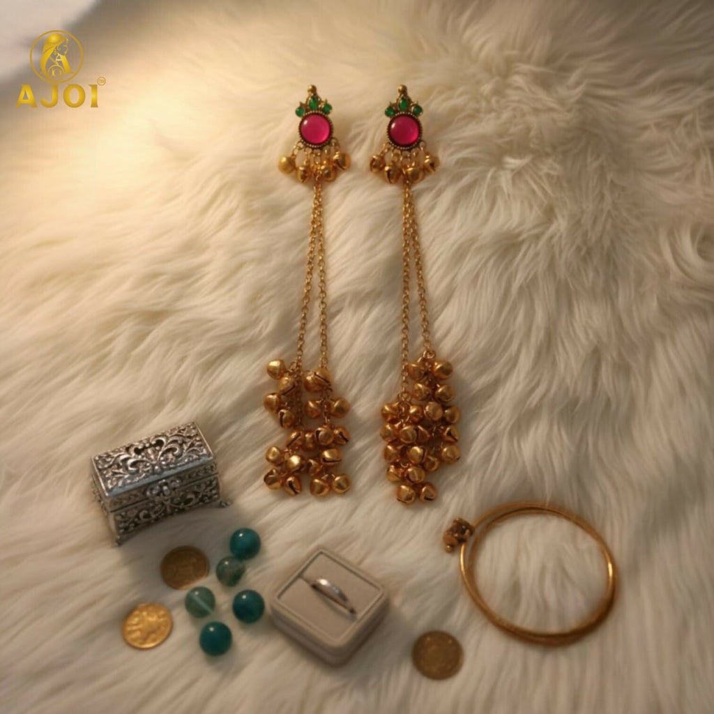 Kashmiri Ghunghroo Earrings – Regal Pink Chip Danglers