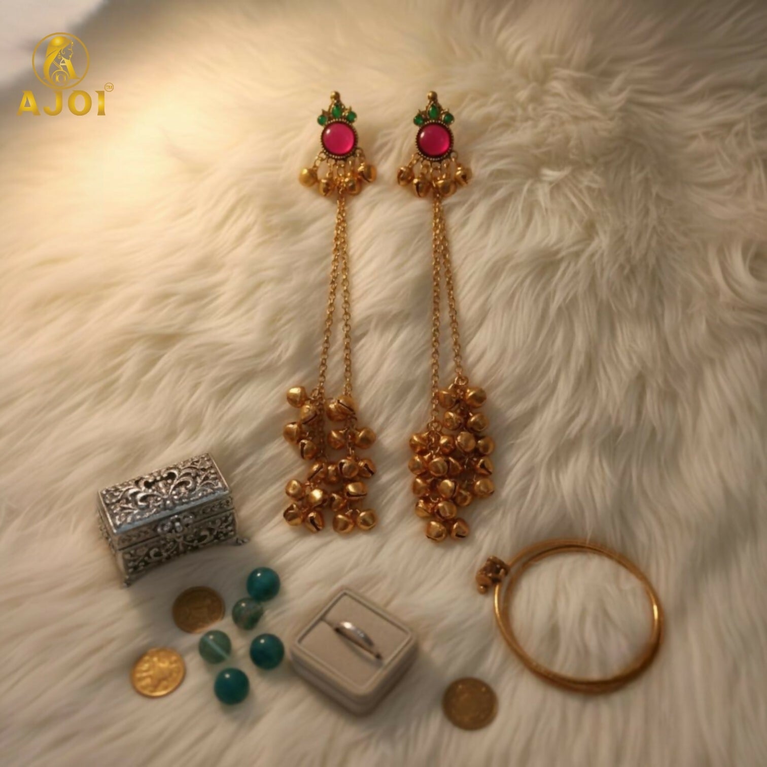 Kashmiri Ghunghroo Earrings – Regal Pink Chip Danglers