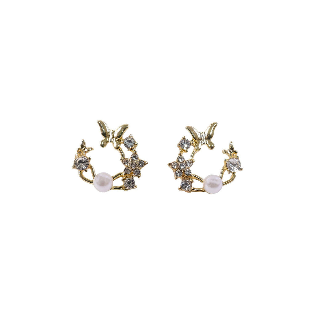 Pearl Wreath Stud Earrings – Elegant Gold-Tone for Women