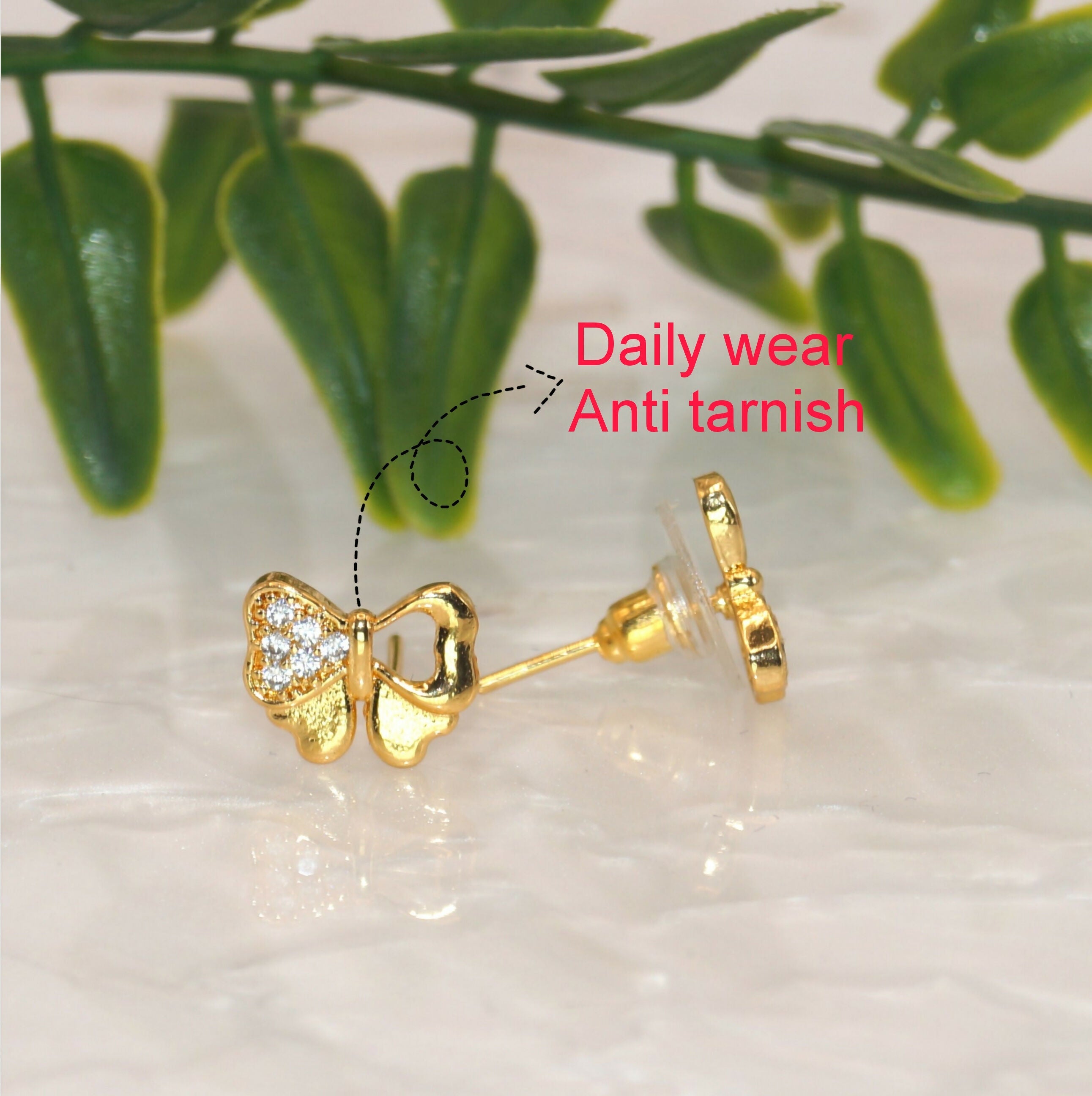 Gold Plated Butterfly Stud Earrings – Elegant & Dainty Design