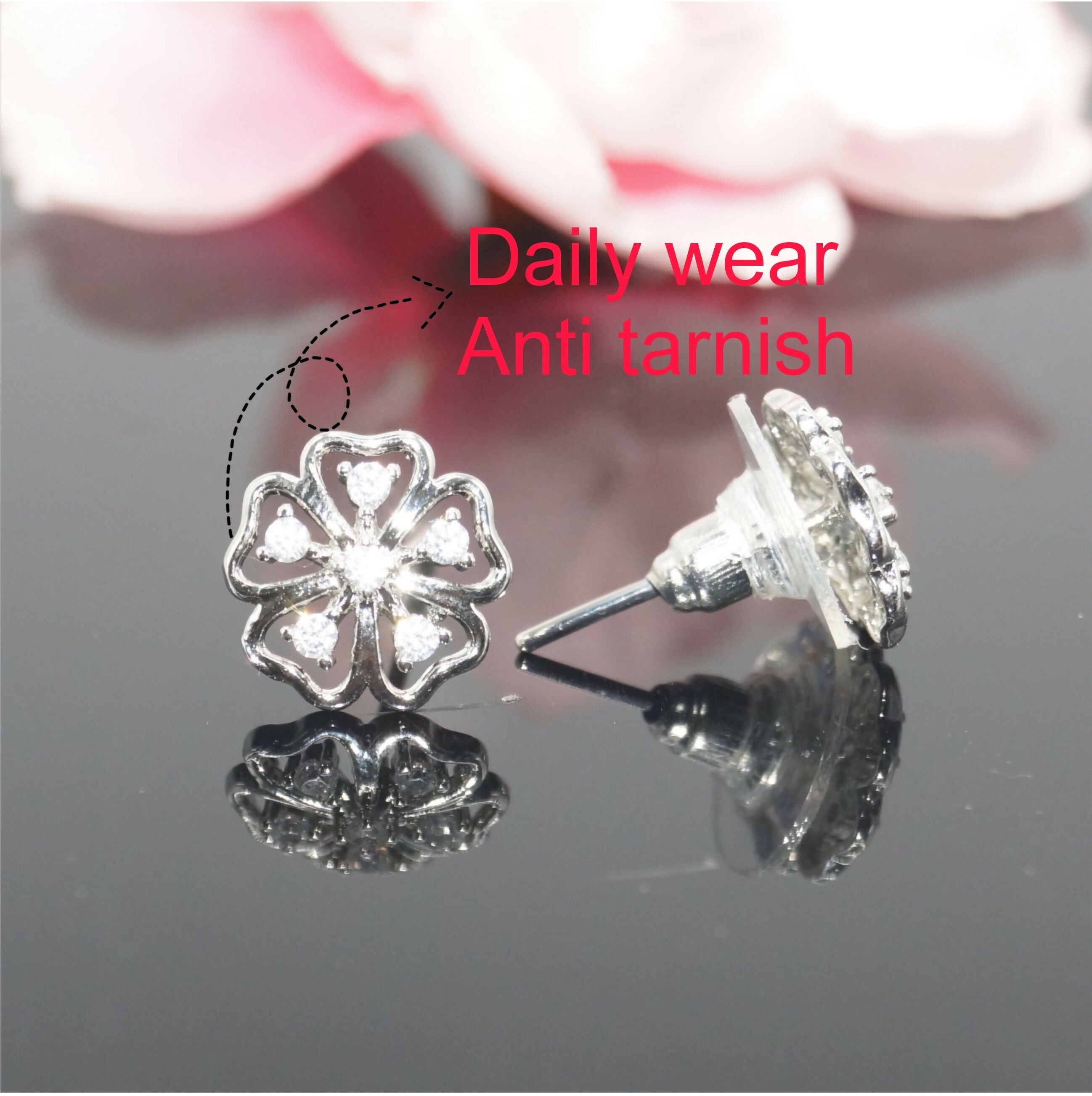 Sterling Silver Floral Stud Earrings – Delicate Cubic Zirconia Design