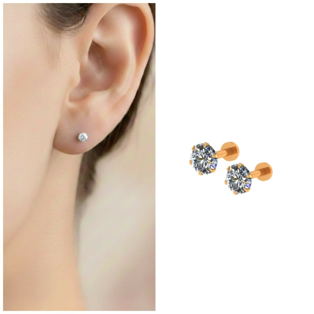 Solitaire Stud Earrings – Gold Plated Flat Back Combo Pack