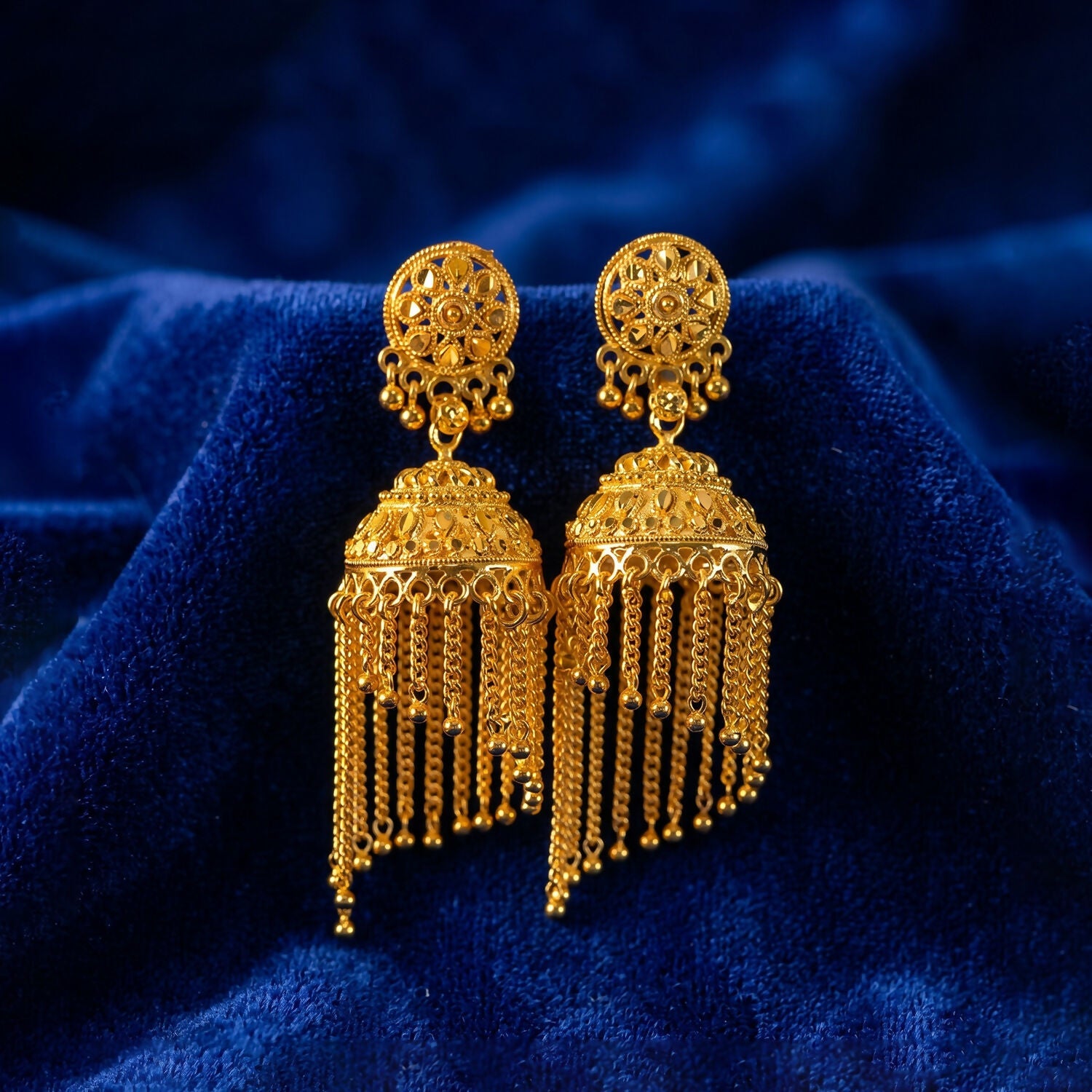 Golden Long Tassel Jhumka Earrings – Traditional Festive Charm