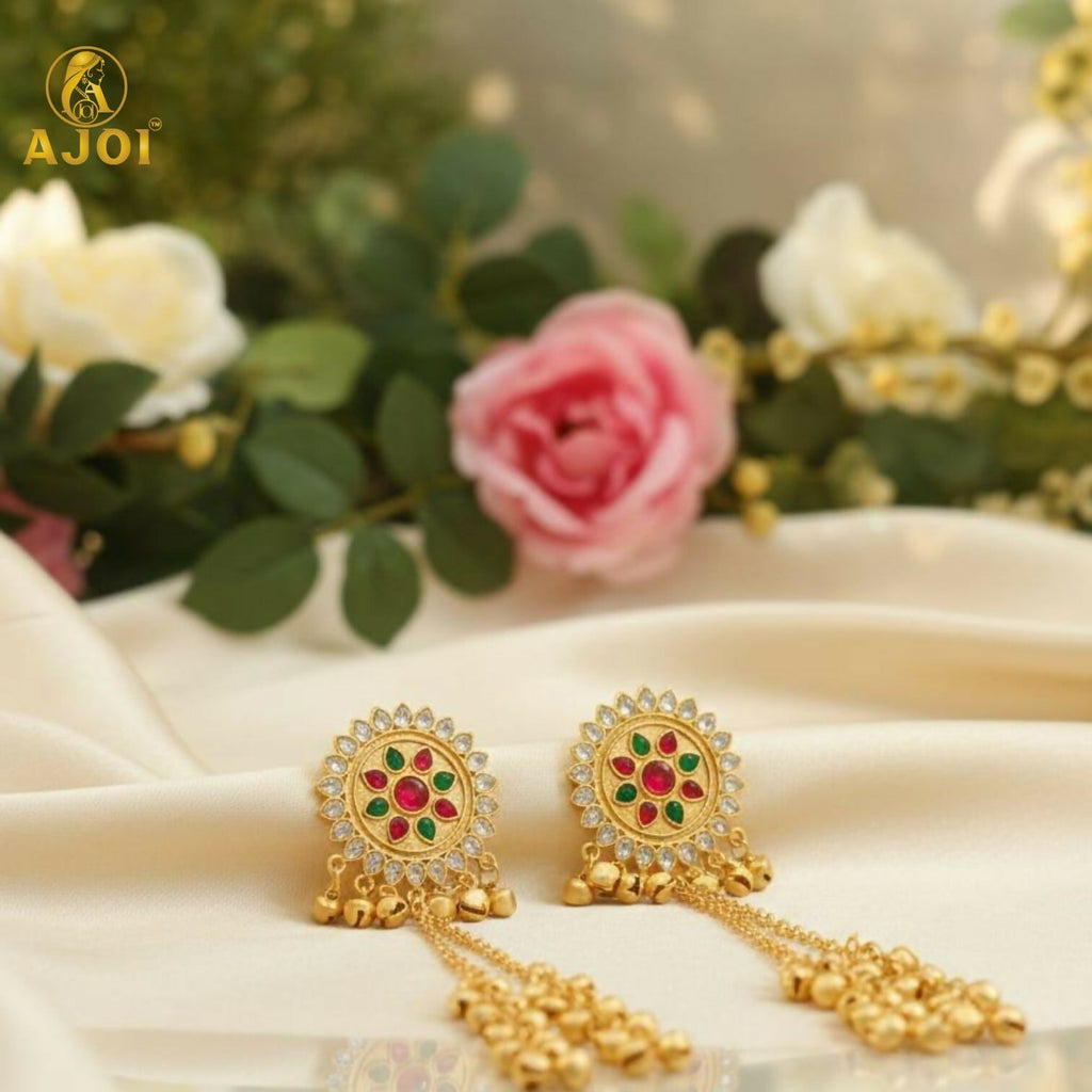 Kashmiri Jhumka Earrings – Royal Kundan & Pearl Tassel Design