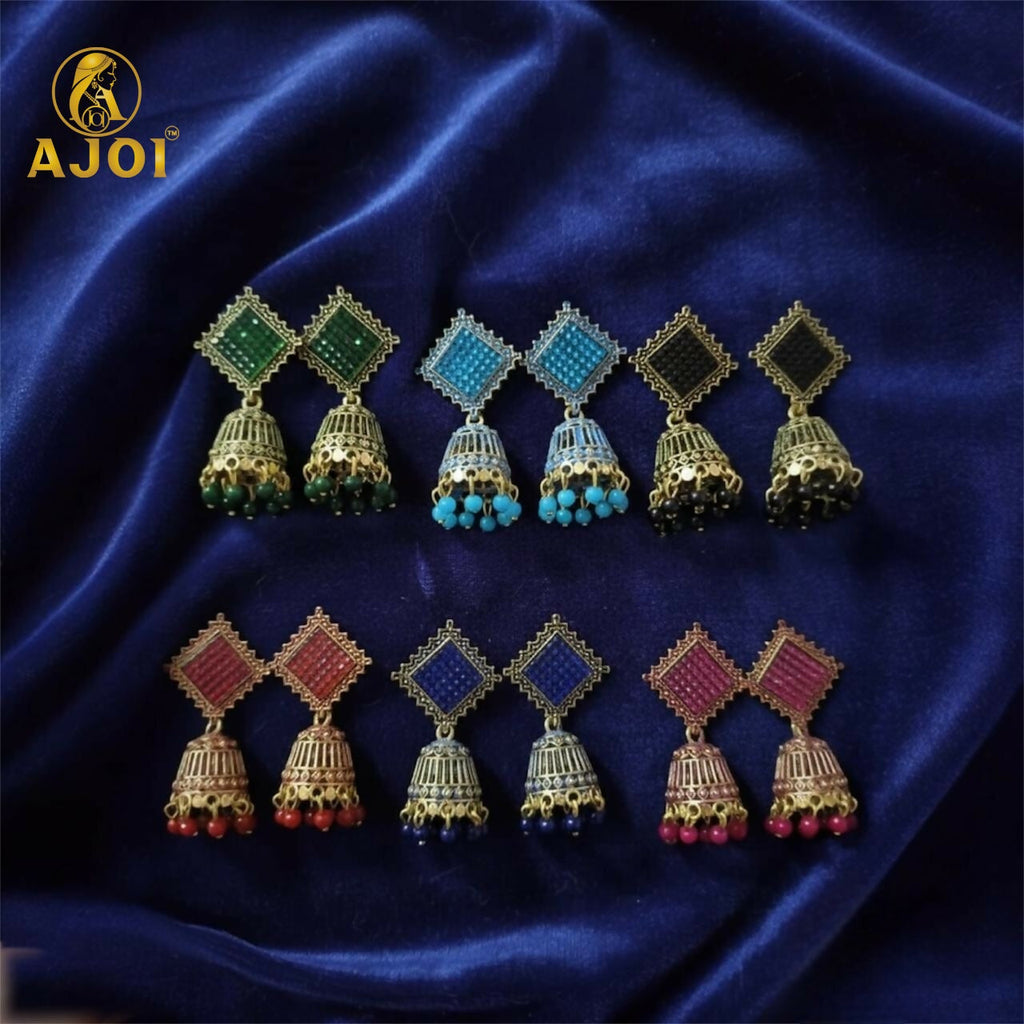 Oxidised Jhumka Earrings – Trendy Lightweight Square Tops