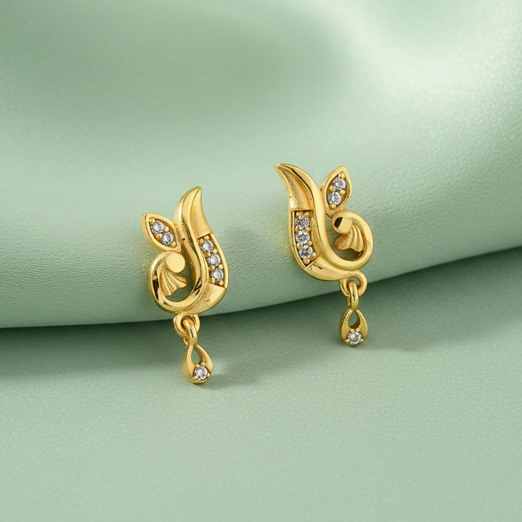 Curved Designer Drop Earrings – Elegant Crystal Highlights