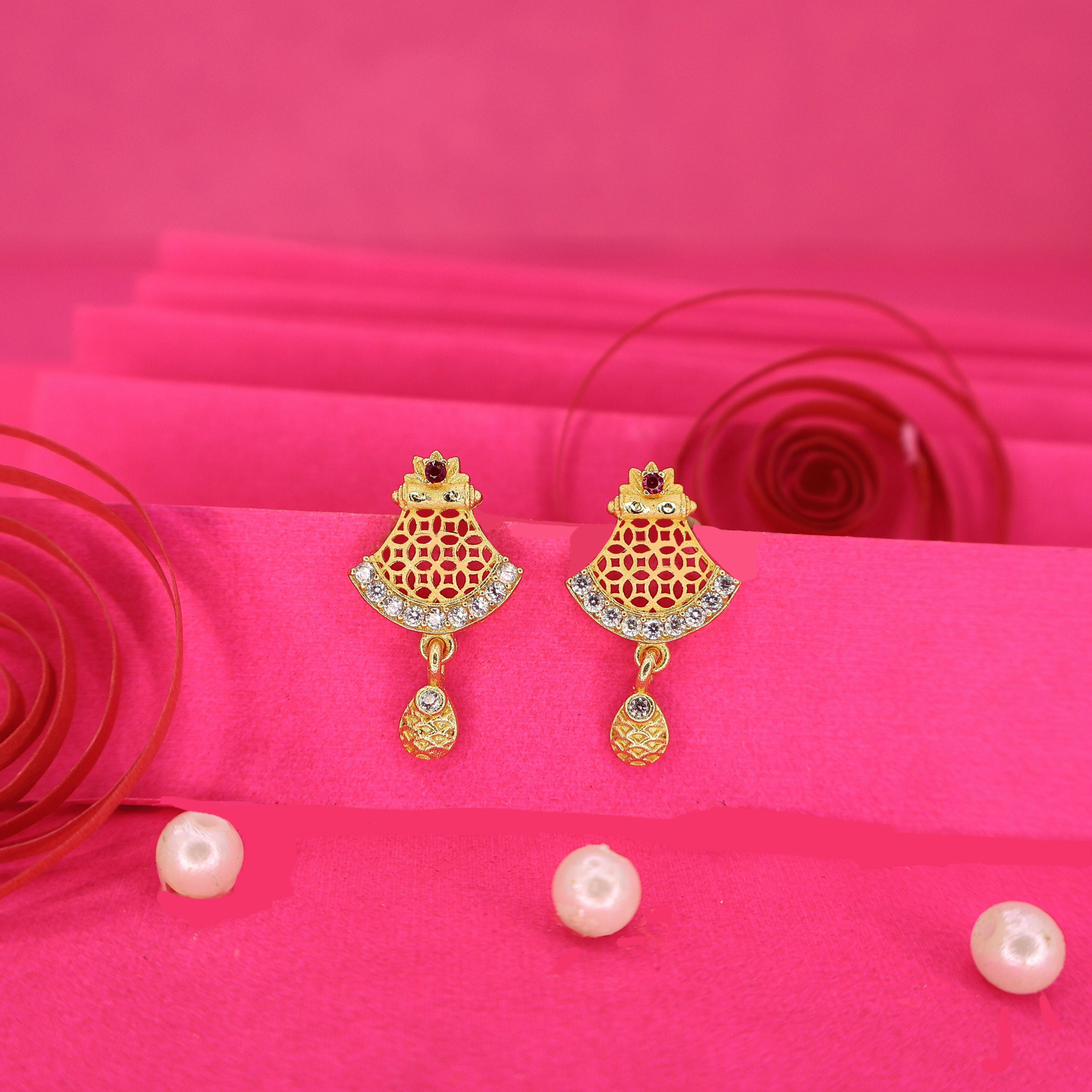 Jali Work Gold Plated Stud Earrings – Elegant Everyday Wear