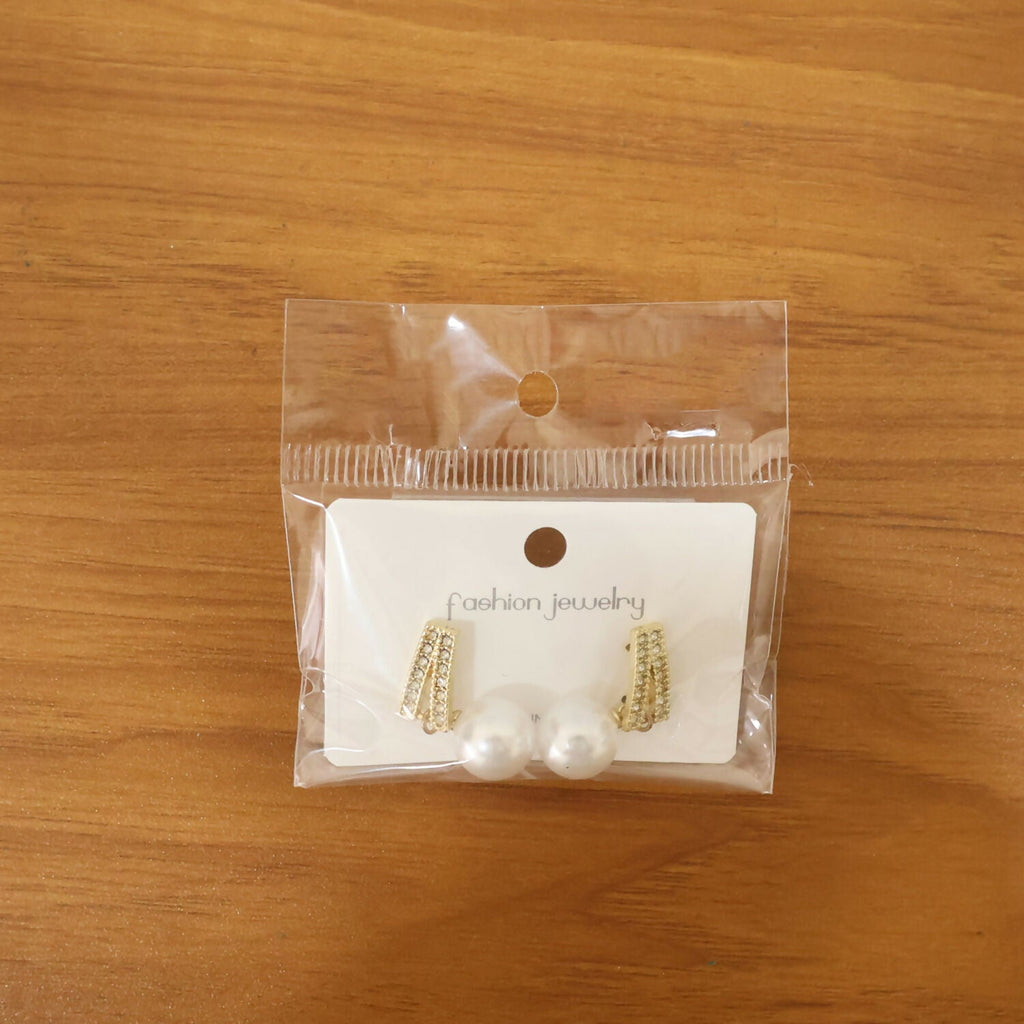 White Pearl Drop Earrings – Gold Plated Crystal Studs