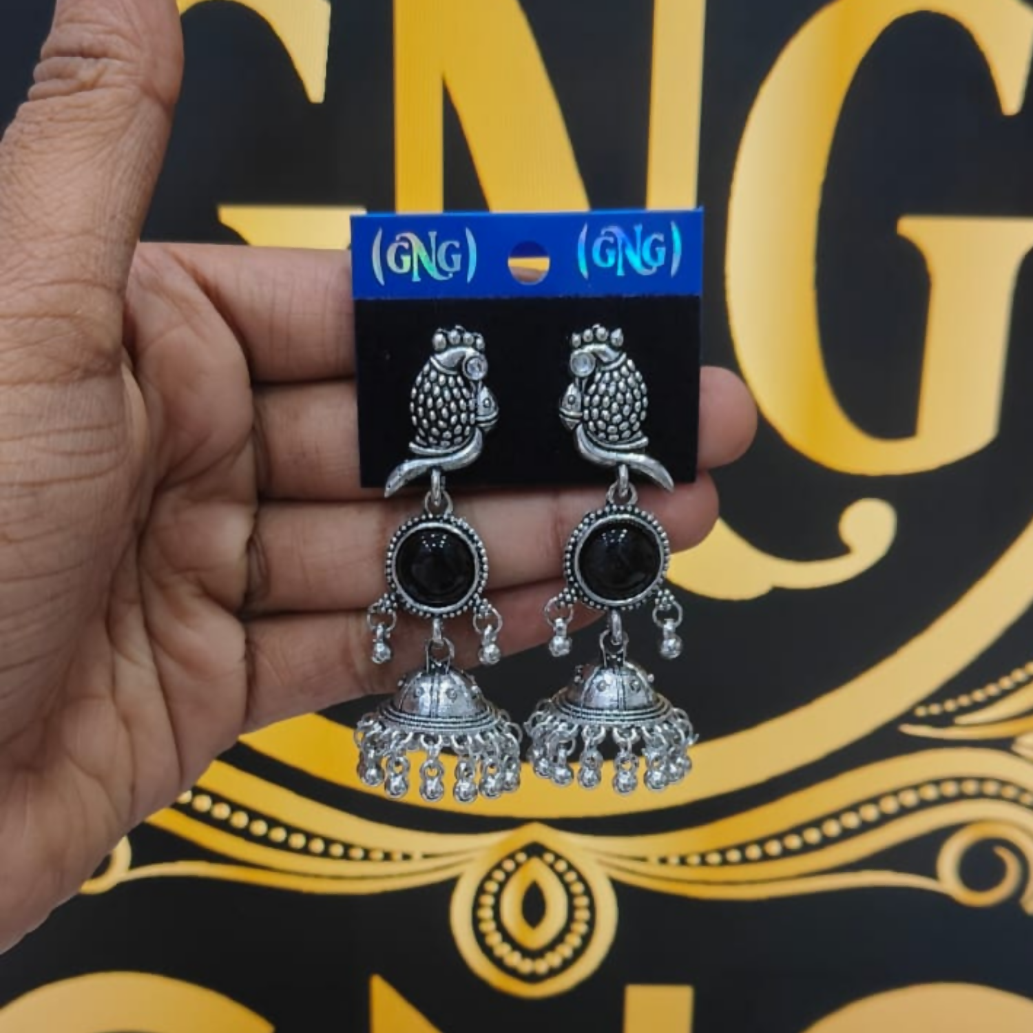 Owl Jhumka Earrings – Oxidized Silver with Black Stone Accent