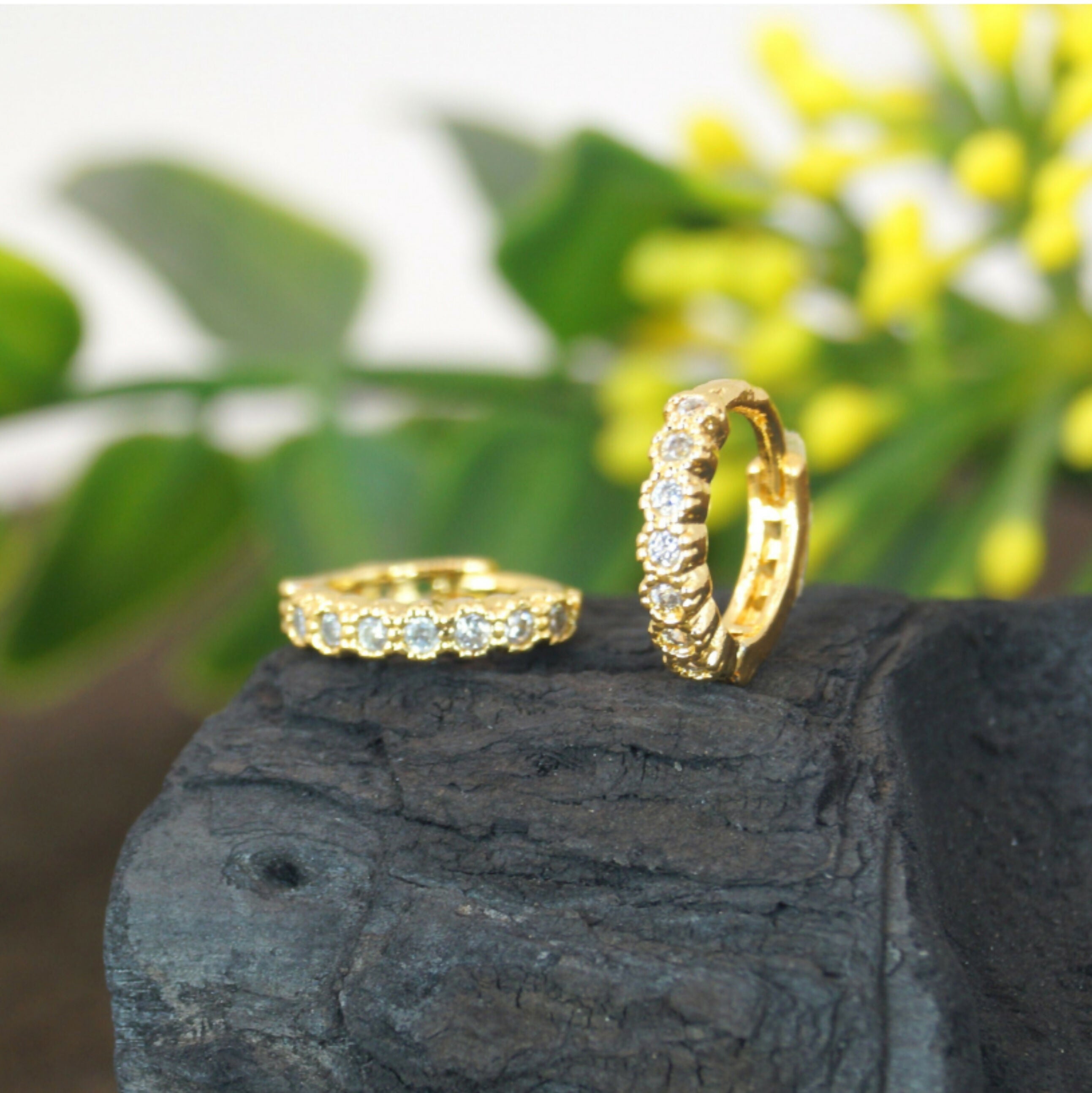 Gold Plated Huggie Hoop Earrings – Sparkling CZ Cluster Design