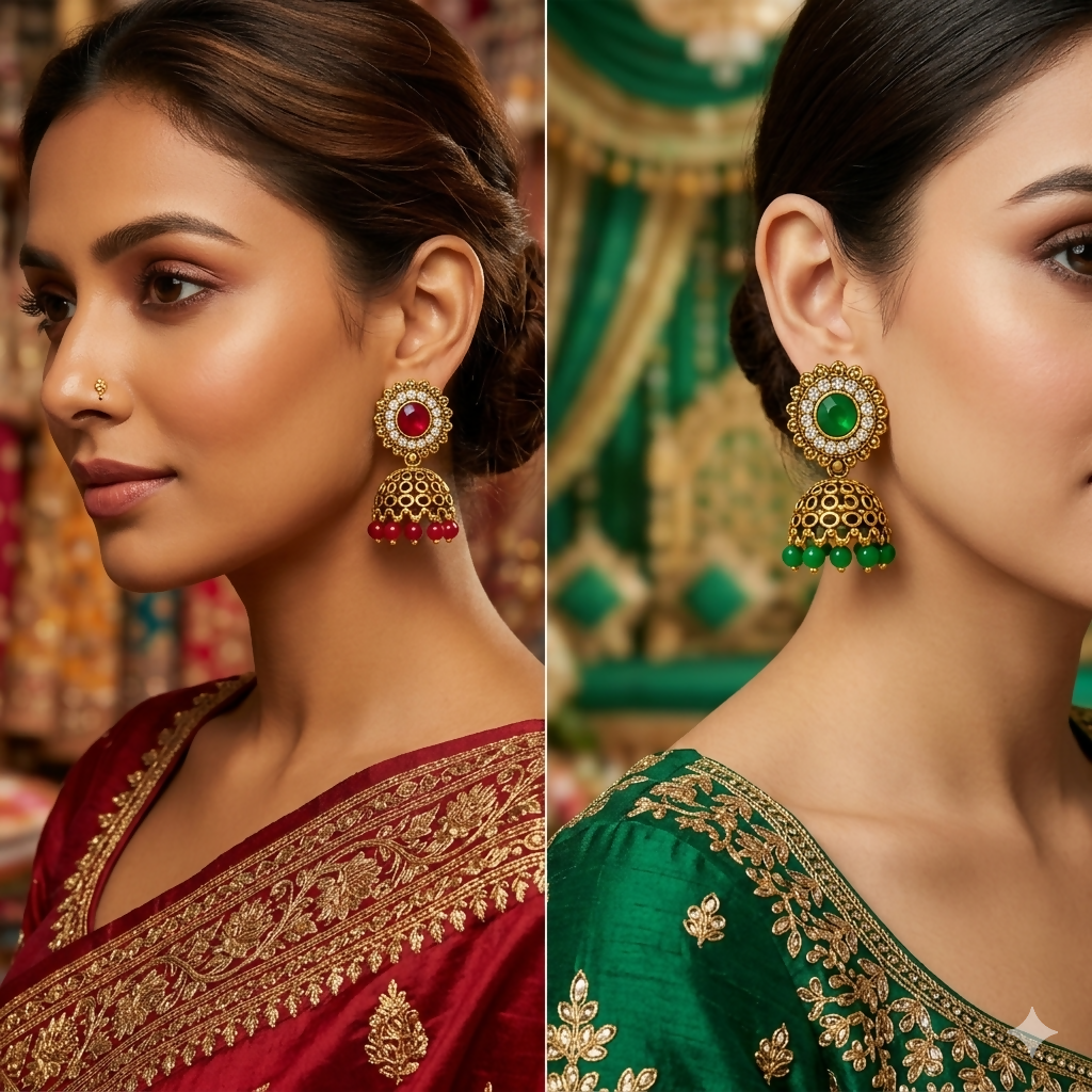 Multicolor Stone Jhumka Earrings – Elegant & Traditional Design
