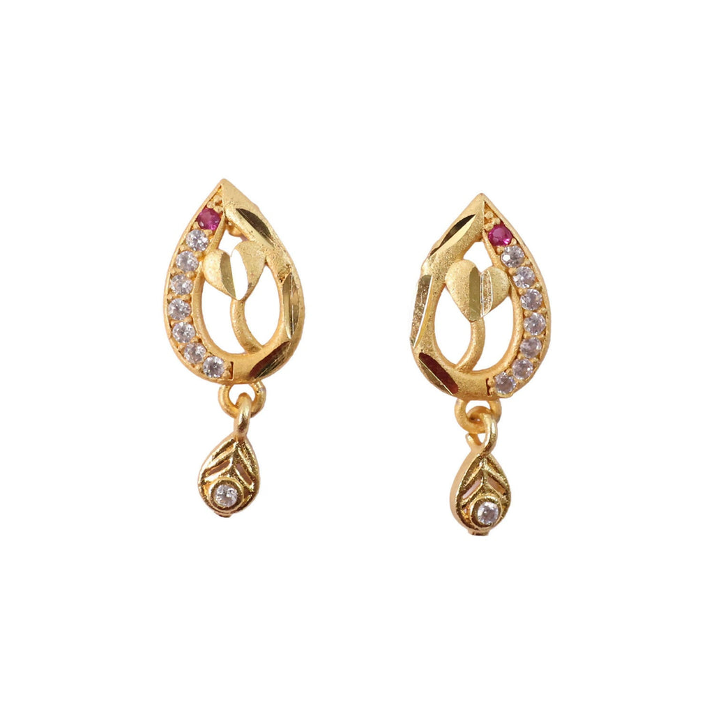 Teardrop Leaf Gold-Plated Ruby Earrings – Elegant Daily Wear