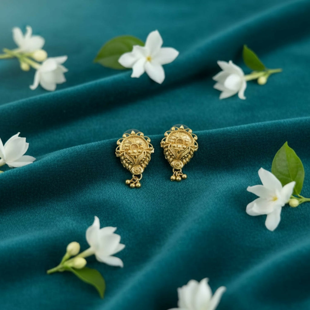 Golden Jhumka Earrings for Women – Traditional 3-Drop Design