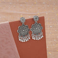 Oxidised Silver Jhumka Earrings – Layered Floral Design