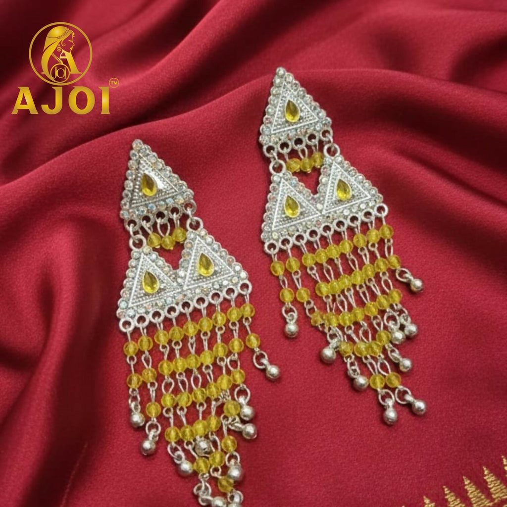 Yellow Drop Silver Statement Earrings – Elegant Festive Jewelry