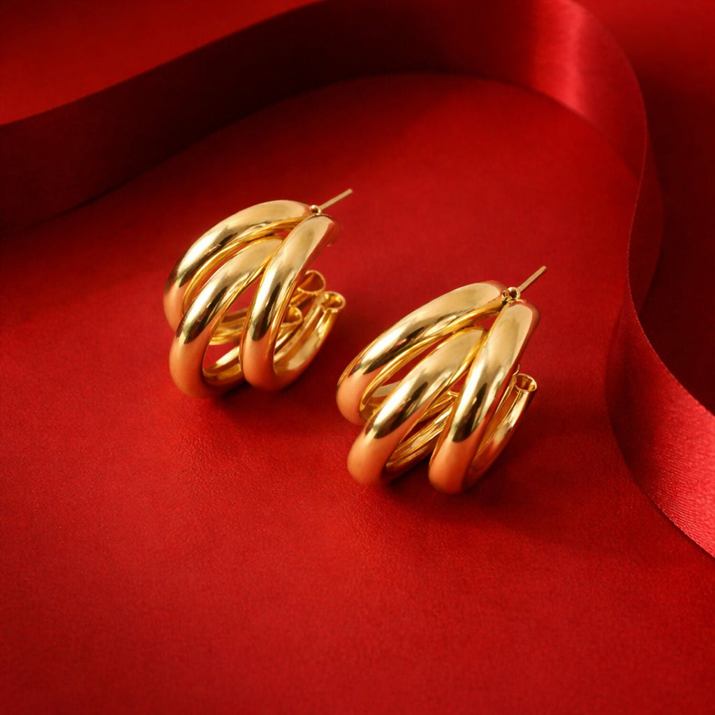Gold Plated Multi Layer Hoop Earrings – Stylish Chunky Design