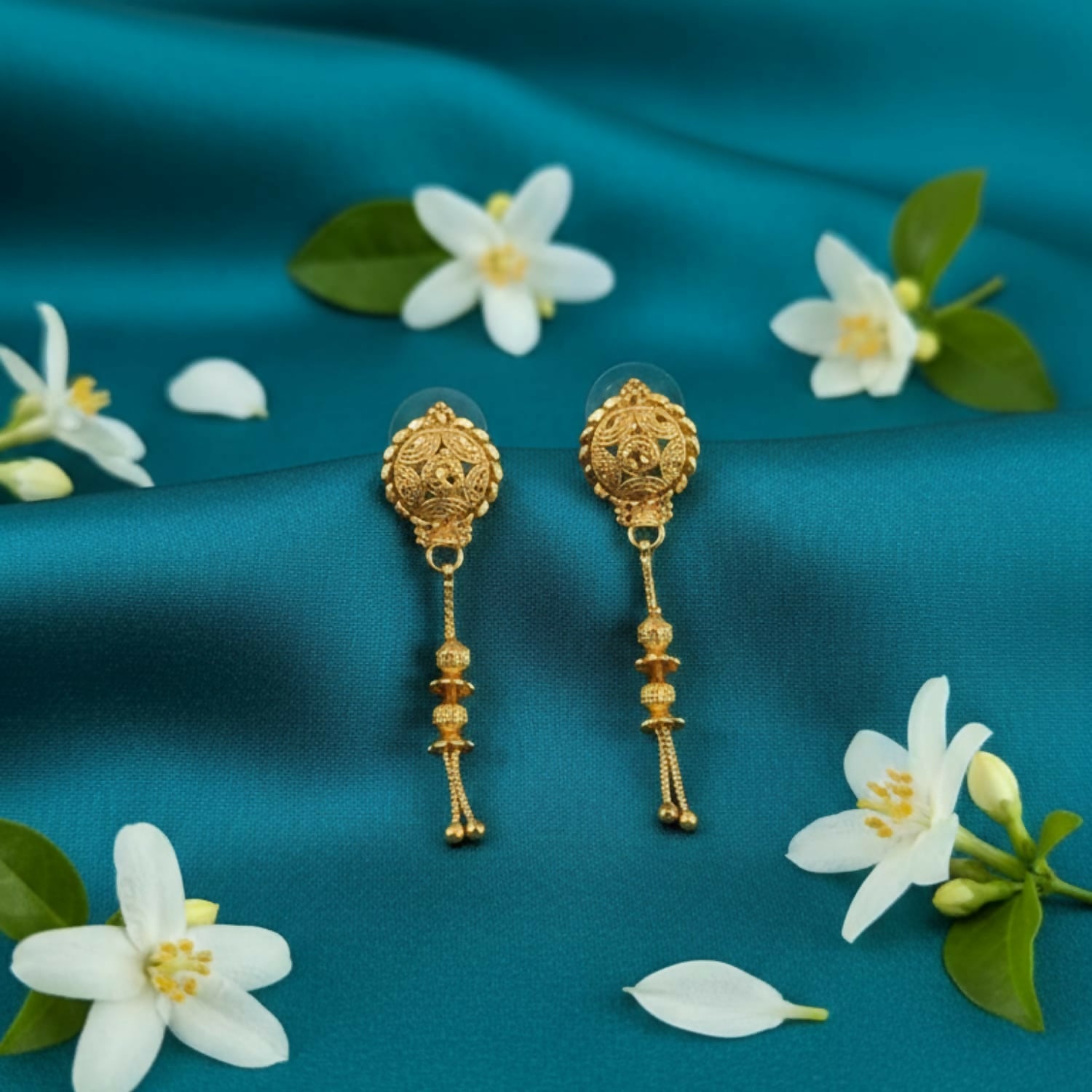 Gold-Plated Jhumka Earrings – Traditional Fancy Beads for Women