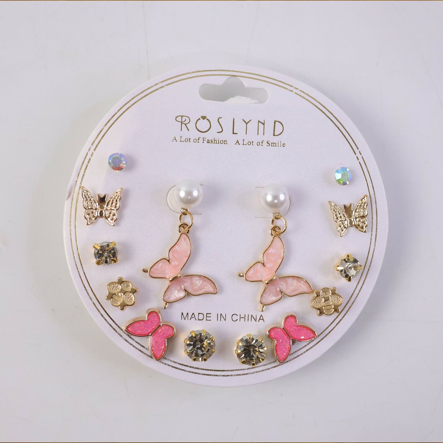 Korean Butterfly Pearl Stud Earrings Set – 7 Pairs Gold Plated Combo