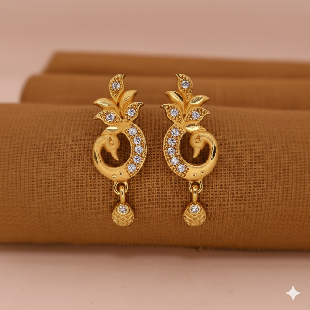 Gold-Plated Peacock Drop Earrings – Elegant Traditional Design