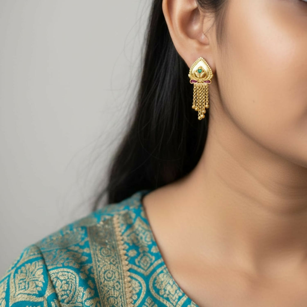 Golden Jhumka Earrings – Traditional Elegant Fancy Jewellery Gift