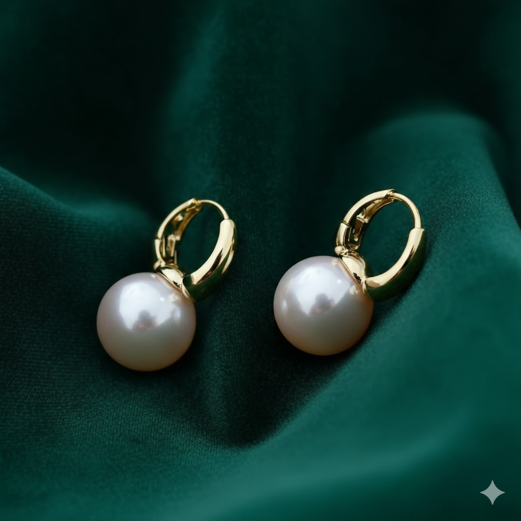 Pearl Huggie Hoop Earrings – Rose-Tinted Gold Plated Design